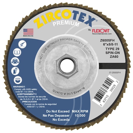 Flexovit FLAP DISC ZIRCOTEX 6 in X5/8-11 Z6005FH